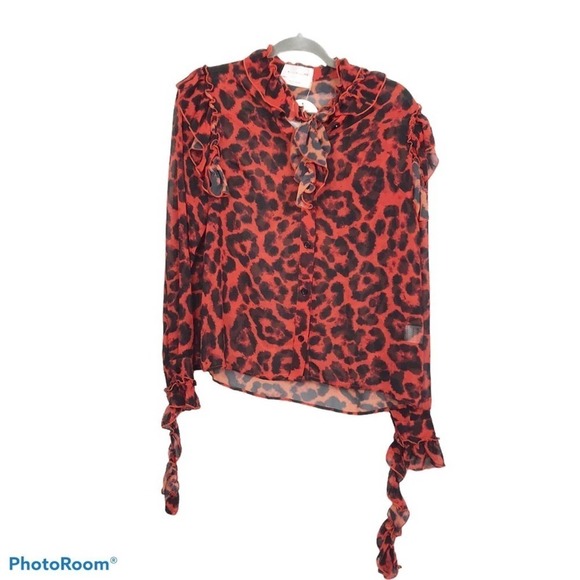 Stylekeeper leopard print ruffle top in red NWT - Picture 6 of 10
